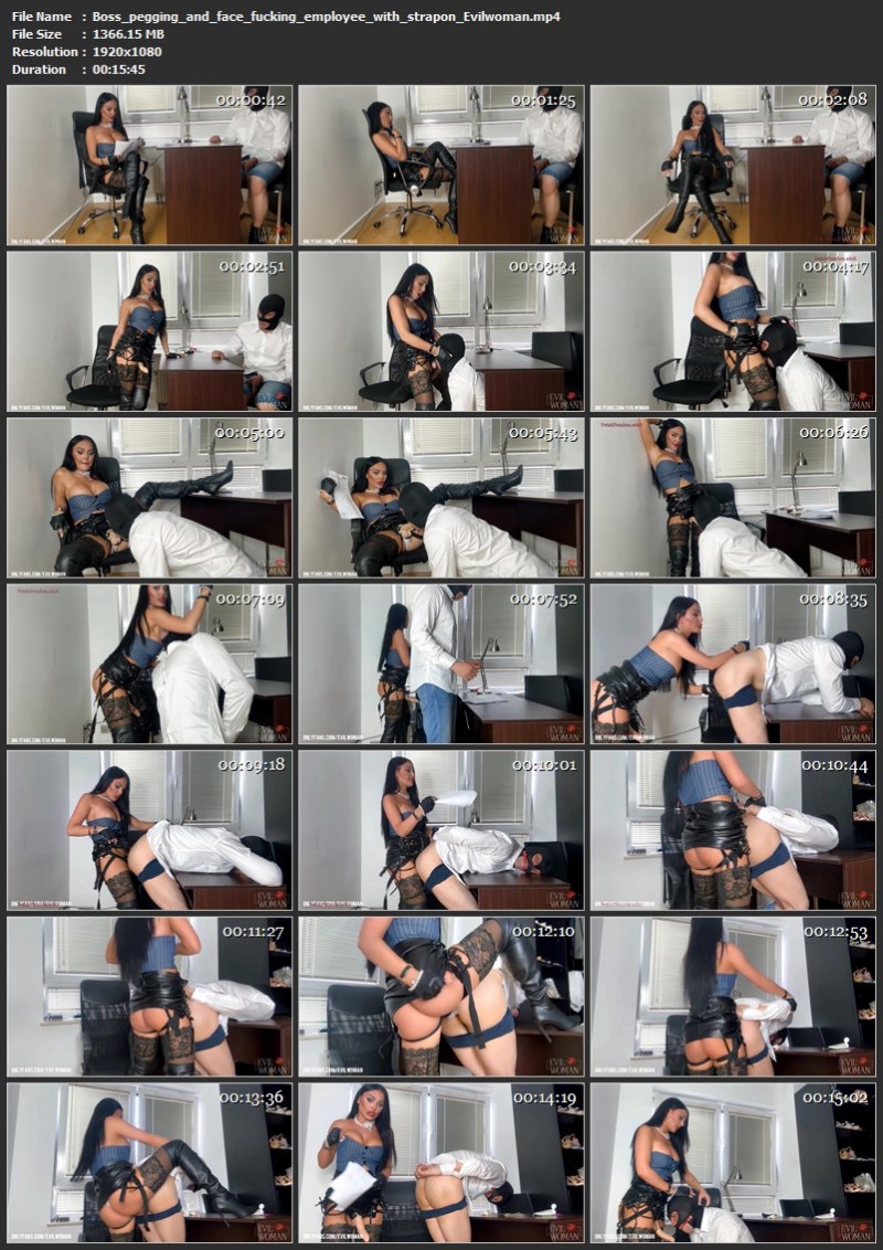 Boss pegging and face fucking employee with strapon - Evilwoman. OnlyFans.com (1366 Mb)