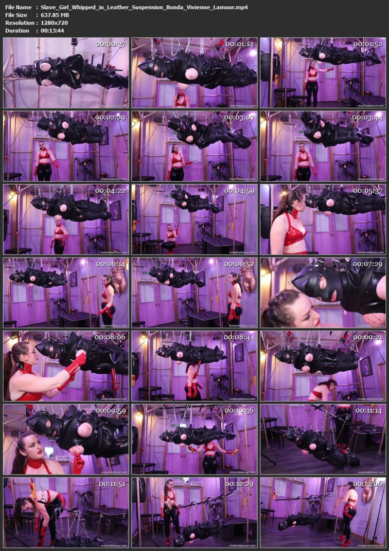 Slave Girl Whipped in Leather Suspension Bonda - Vivienne Lamour (637 Mb)