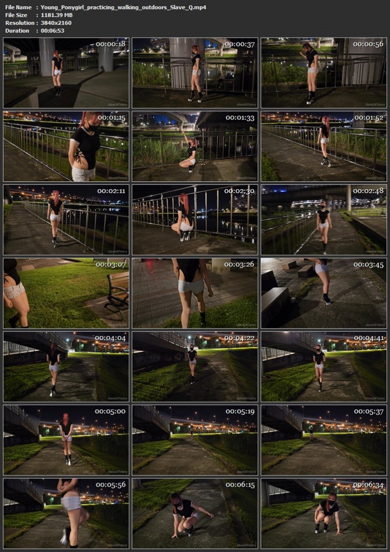 Young Ponygirl practicing walking outdoors - Slave Q. Slave247Story (1181 Mb)
