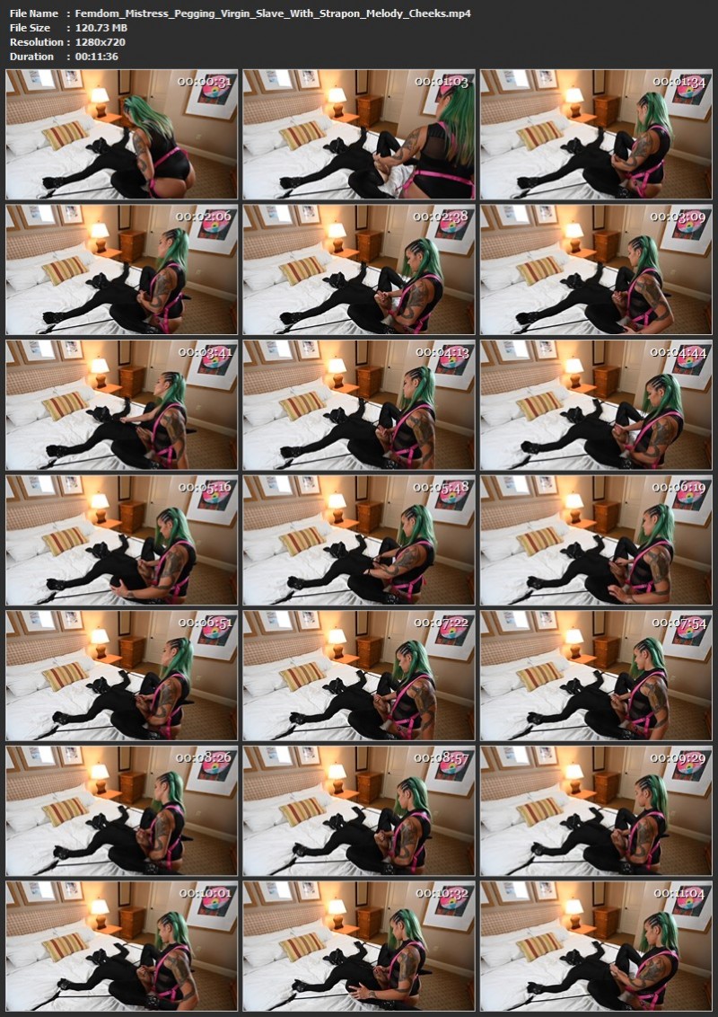 Femdom Mistress Pegging Virgin Slave With Strapon - Melody Cheeks. (120 Mb)