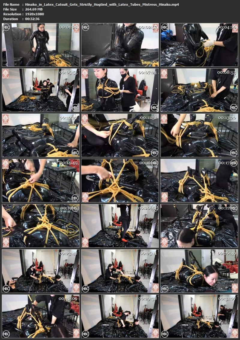 Hinako in Latex Catsuit Gets Strictly Hogtied with Latex Tubes - Mistress Hinako. Hinako-Bondage-Clinic (264 Mb)