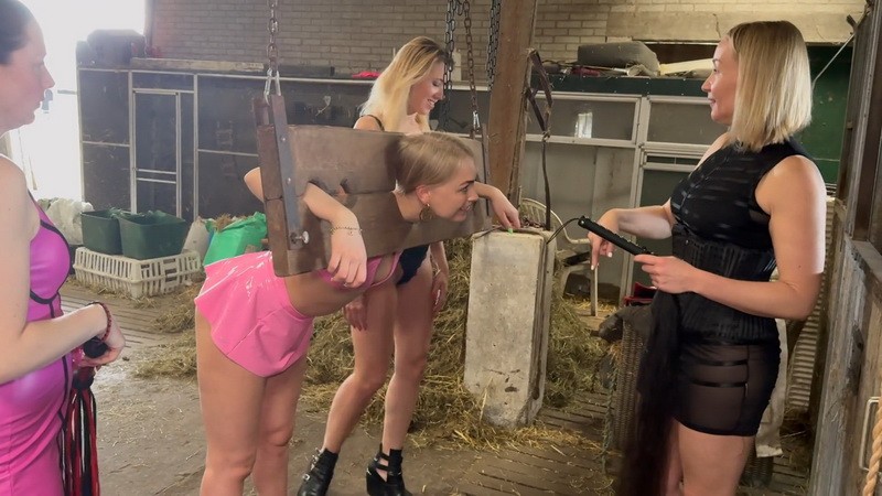 Two girls get whipped in the barn, Double domme, Painful session - MistressNoirOfficial. (487 Mb)
