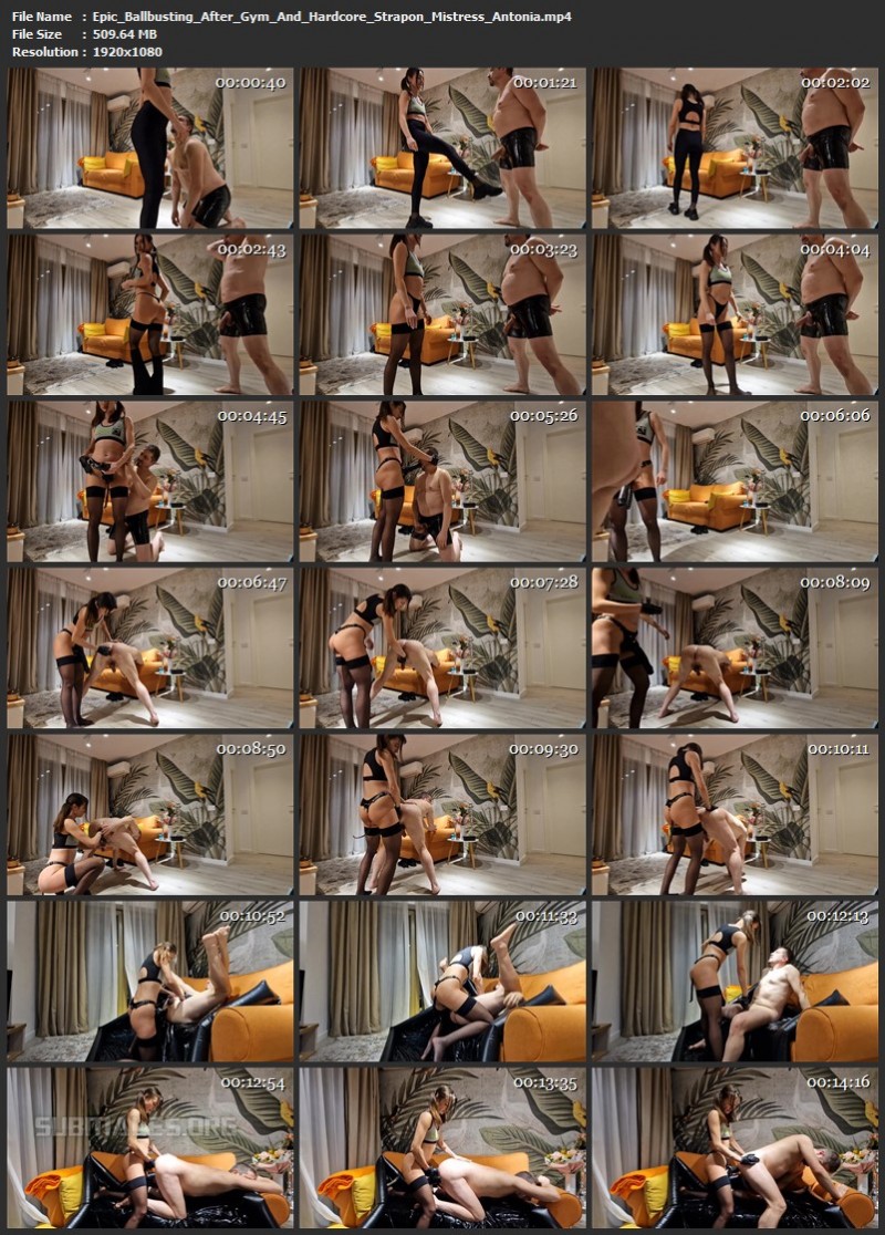 Epic Ballbusting After Gym And Hardcore Strapon - Mistress Antonia. (509 Mb)